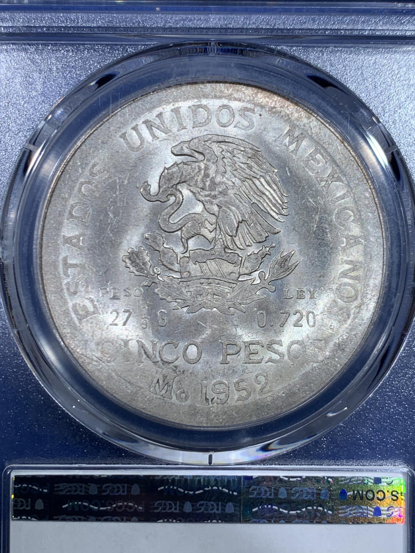 《竞宝斋》第445场 周日，周一，2场连拍 （全场包邮） PCGS MS63 安圭拉1967年加盖墨西哥1元银币 原光高分