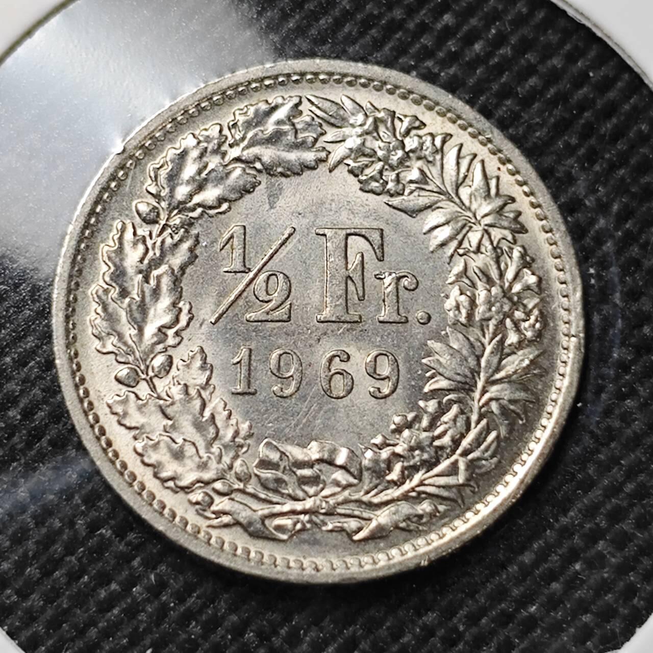 KK钱币收藏小铺 第375期  2月预留时间 周末发货  1969瑞士0.5法郎 好品