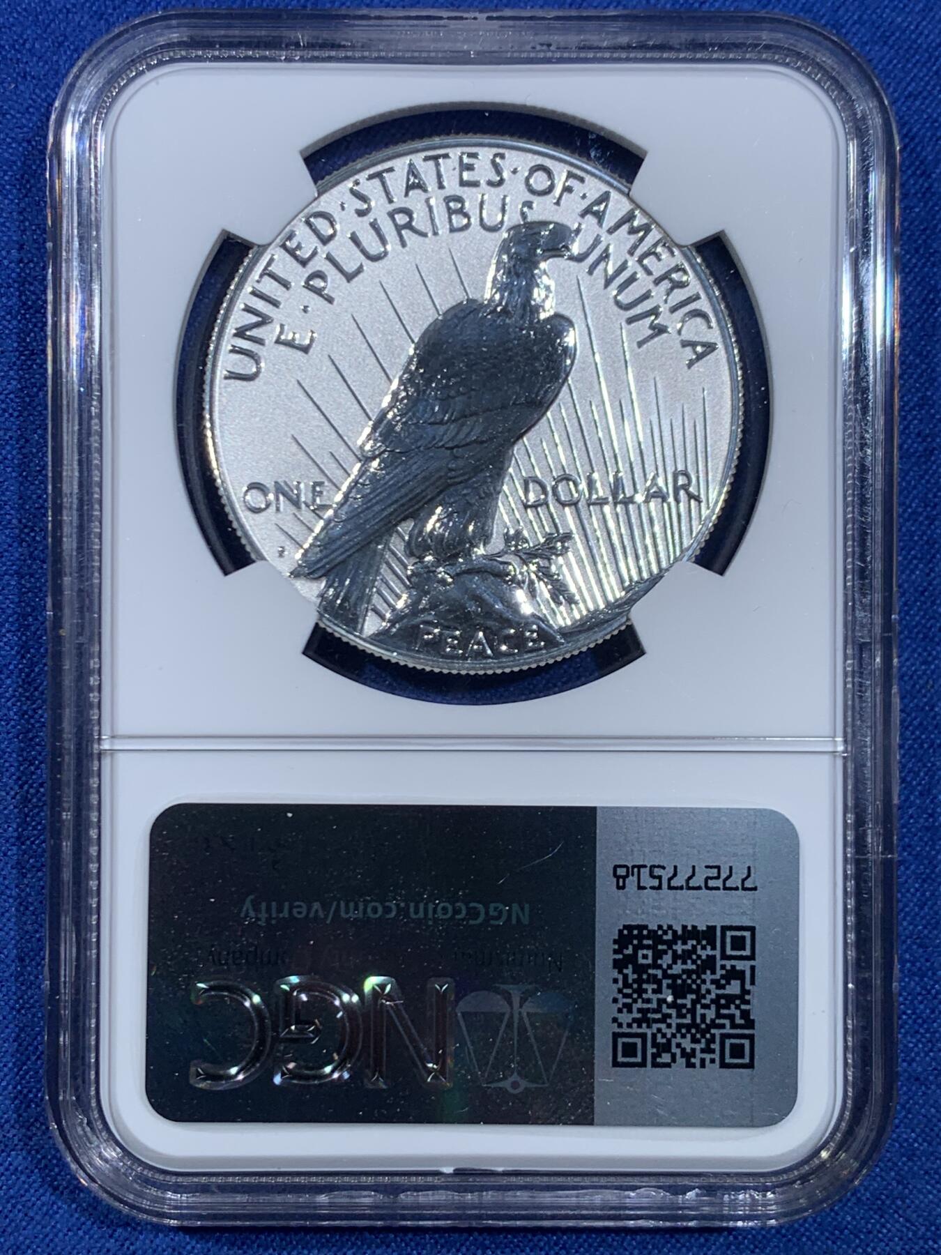 《竞宝斋》第445场 周日，周一，2场连拍 （全场包邮） NGC PF70 反向精制币 美国2023年和平S版1美元大银币 高浮雕底版磨砂版 满分佳品
