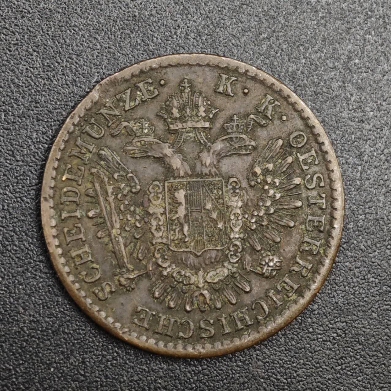 【淘币小摊】实时拍第八百二十一拍   散币场   满百包邮可预留二周 每周一统一发货   奥地利1851年1/2克鲁泽铜币