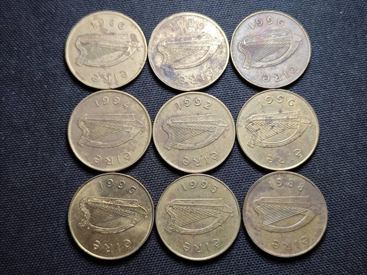 KK钱币收藏小铺 第375期  2月预留时间 周末发货  爱尔兰20便士铜币一组9枚