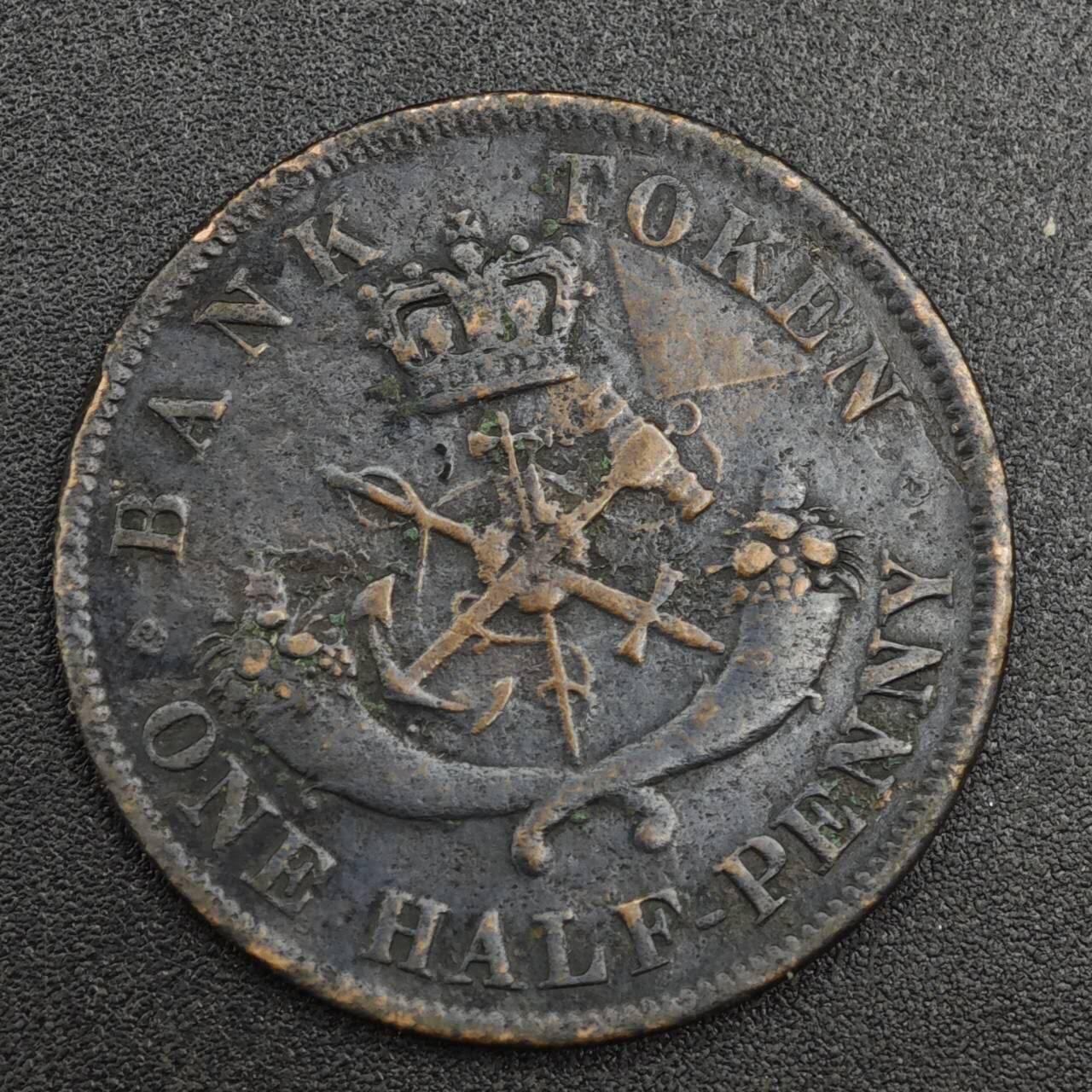 【淘币小摊】实时拍第八百二十一拍   散币场   满百包邮可预留二周 每周一统一发货   上加拿大1852年马剑半便士铜币代币