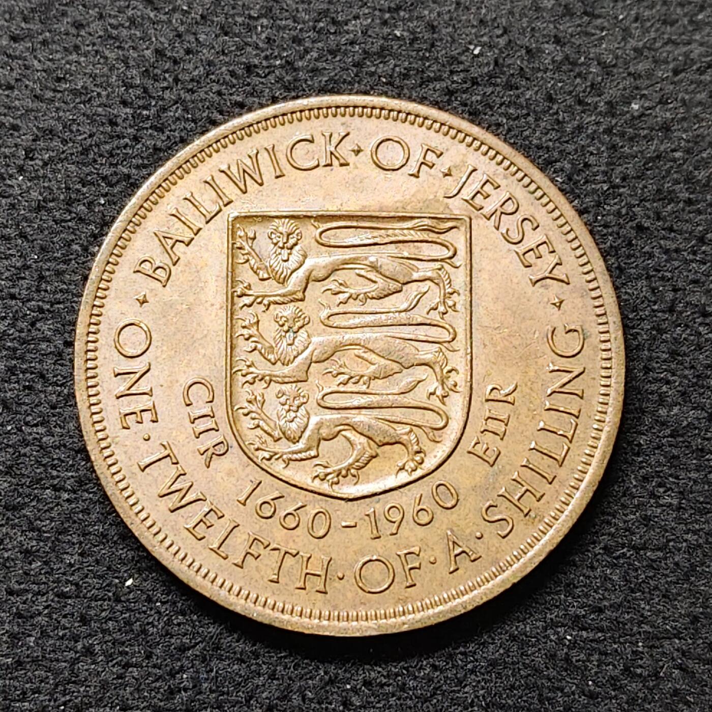 【全场包邮】纯粹捡漏拍484场（免费代拍第21场） 泽西1960年1/12先令王政复辟300周年纪念铜币