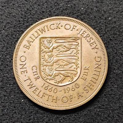 【全场包邮】纯粹捡漏拍484场（免费代拍第21场） - 泽西1960年1/12先令王政复辟300周年纪念铜币