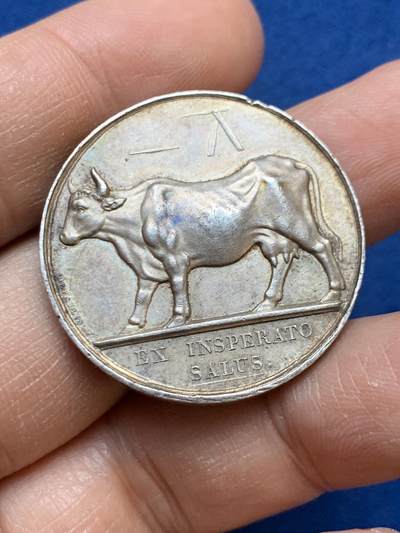 《竞宝斋》第445场 周日，周一，2场连拍 （全场包邮） - 法国巴黎疫苗接种银质代币 神灯边铭 13.05克 32.3mm