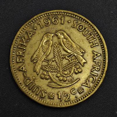 【淘币小摊】实时拍第八百二十一拍   散币场   满百包邮可预留二周 每周一统一发货   - 南非1961年1/2分铜币