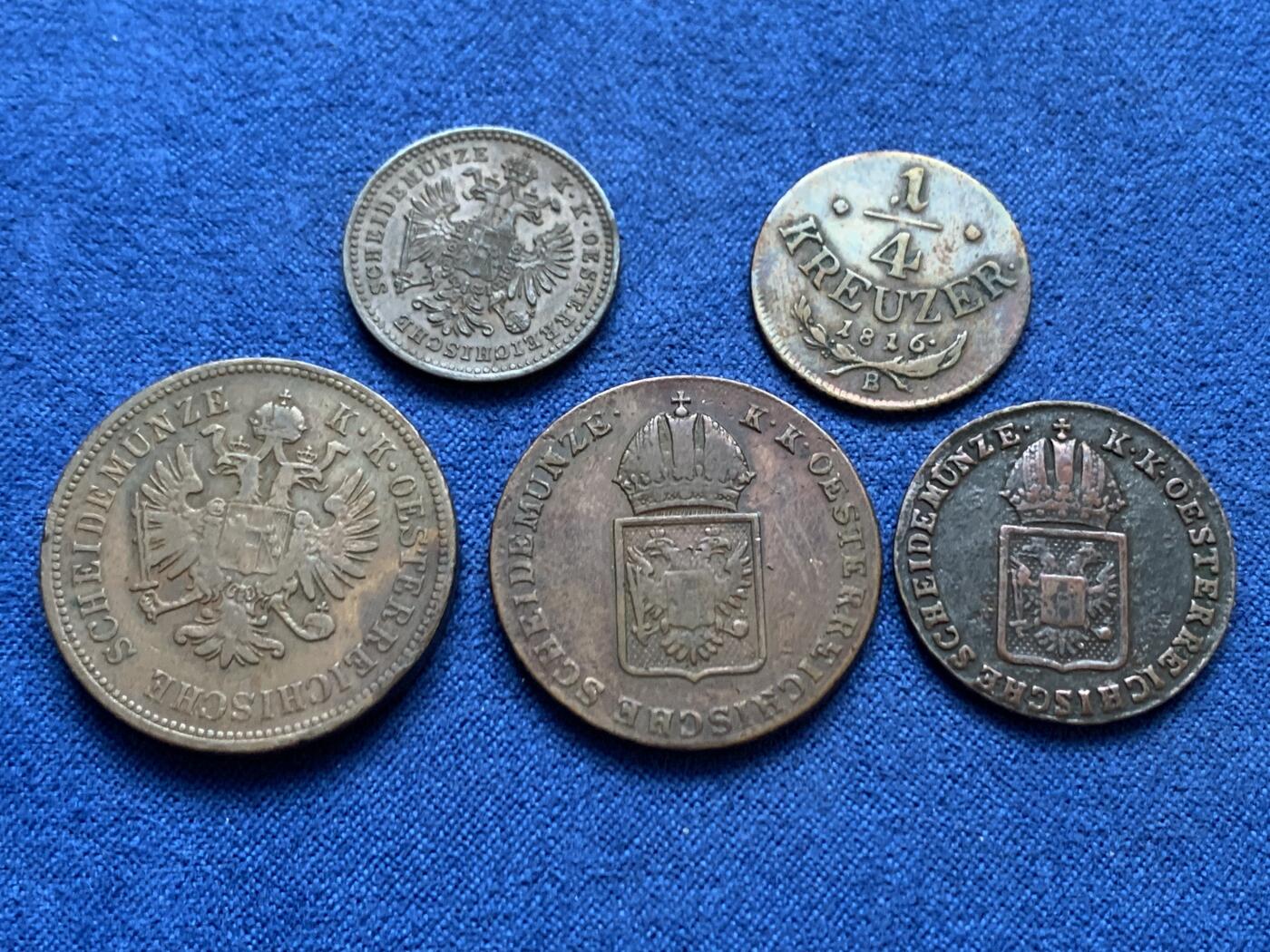 《竞宝斋》第445场 周日，周一，2场连拍 （全场包邮） 五枚一组 奥地利克鲁泽铜币