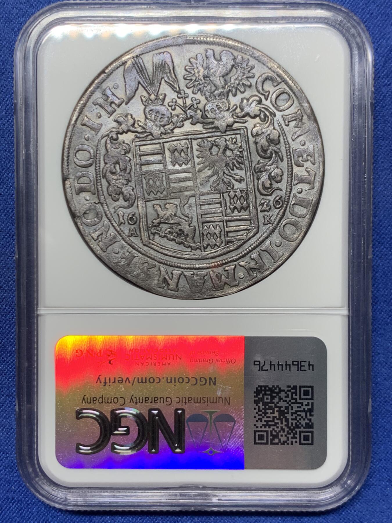 《竞宝斋》第445场 周日，周一，2场连拍 （全场包邮） NGC AUD 德国1626年曼斯菲尔德-阿腾屠龙1泰勒银币，深打细节状态都很好。