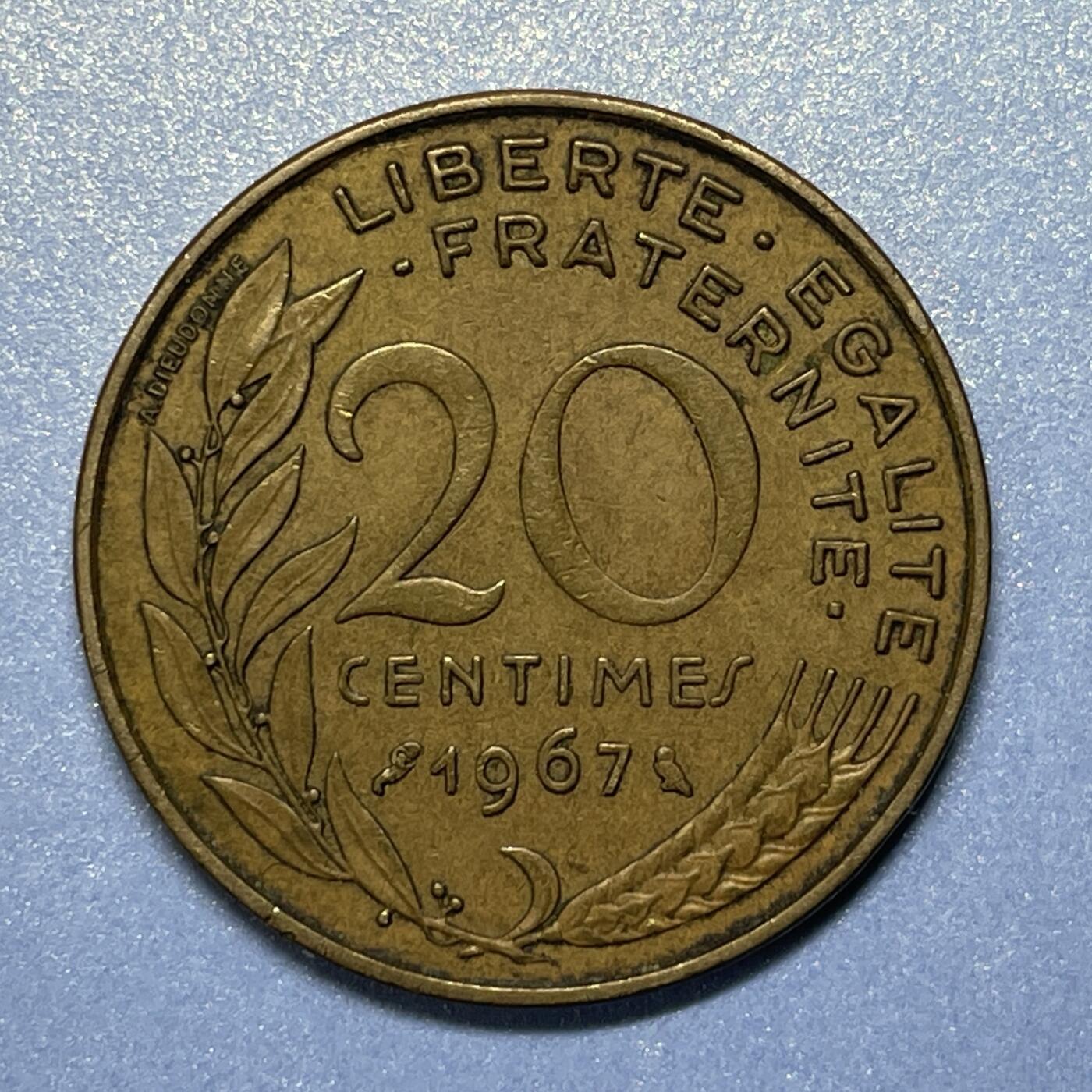 【世界各国硬币】限时专拍 【006】法国1967年发行的20生丁硬币一枚