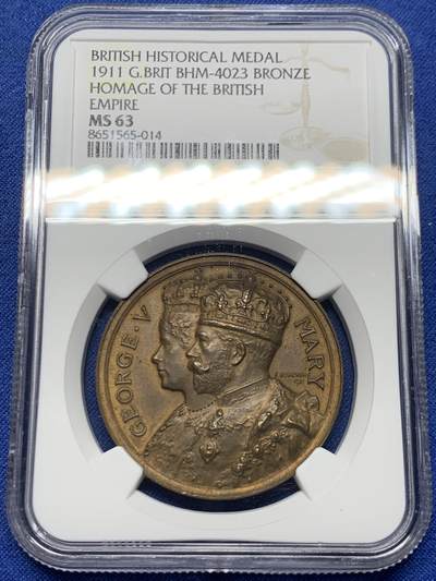 《竞宝斋》第445场 周日，周一，2场连拍 （全场包邮） - NGC MS63 英国1911年乔治五世加冕纪念铜章