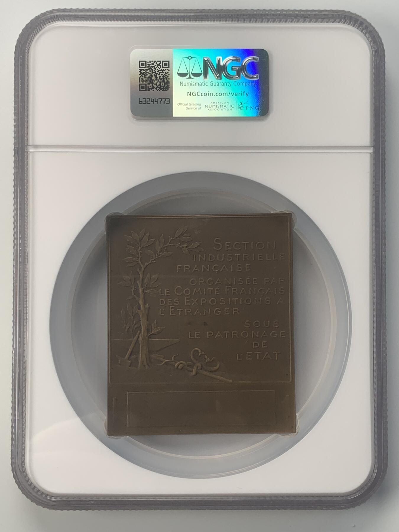 掌中浮雕-藏着的欧洲第045场 NGC MS64 : 1904年法国纪念美国圣路易斯世博会铜章 ，74 X 63mm