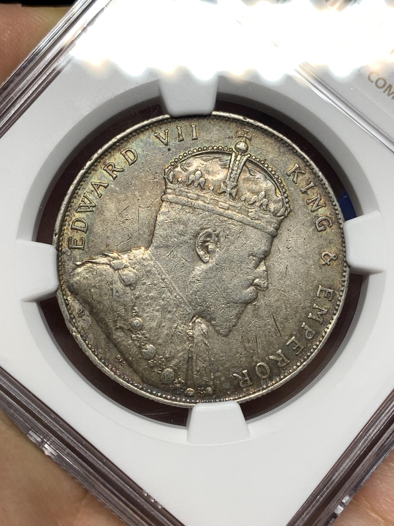 《竞宝斋》第446场 周日，周一，2场连拍 （全场包邮） NGC AU53 英属海峡1907年H爱德华七世壹圆银币