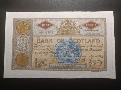 2025十二月第二期，总207期 - 苏格兰银行1960年20镑UNC-，极稀有高面值大票幅，经典的白色英镑风格做工防伪技术（波浪边和精细水印），难得一见
