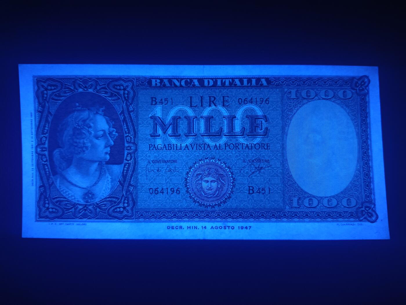 2025十二月第二期，总207期 意大利1961年1000里拉UNC-背面淡痕，波提切利《春》组画里的美丽女神