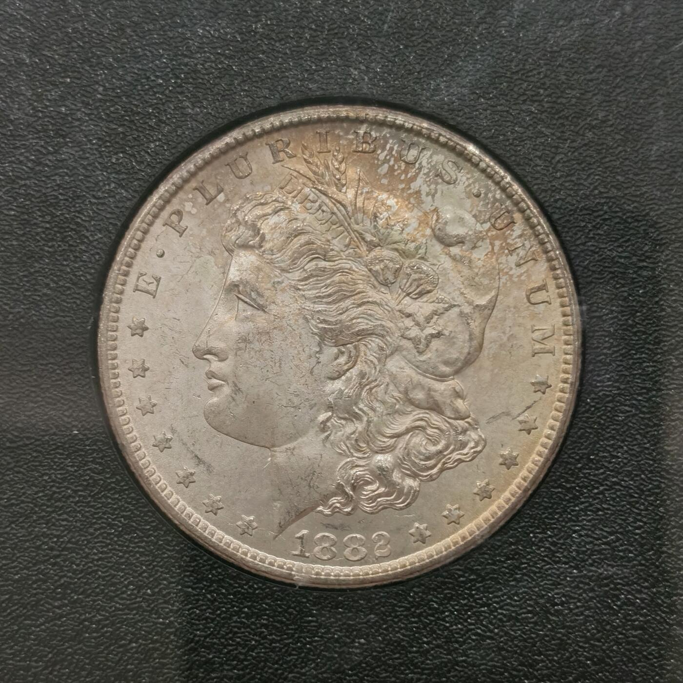 博洋堂藏家专场系列之美国钱币白金之夜专场②暨第152期（全场包邮）  NGC MS65 美国1882 CC 摩根 卡森厂 GSA大封装 鹰面绚丽彩虹包浆 收藏佳品