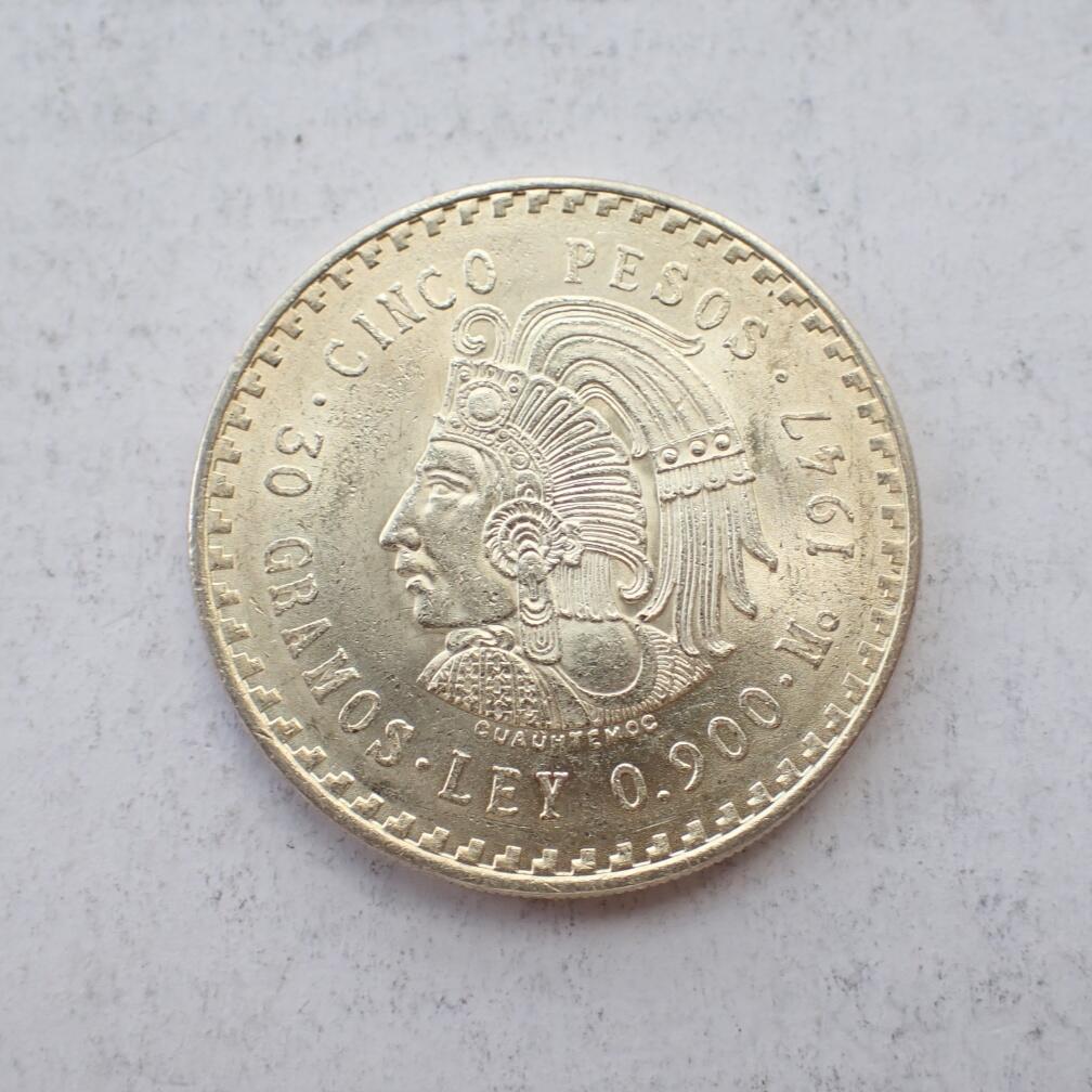 古楚泉社世界钱币专场NO.2 墨西哥1947年印第安人像5比索30克大银币