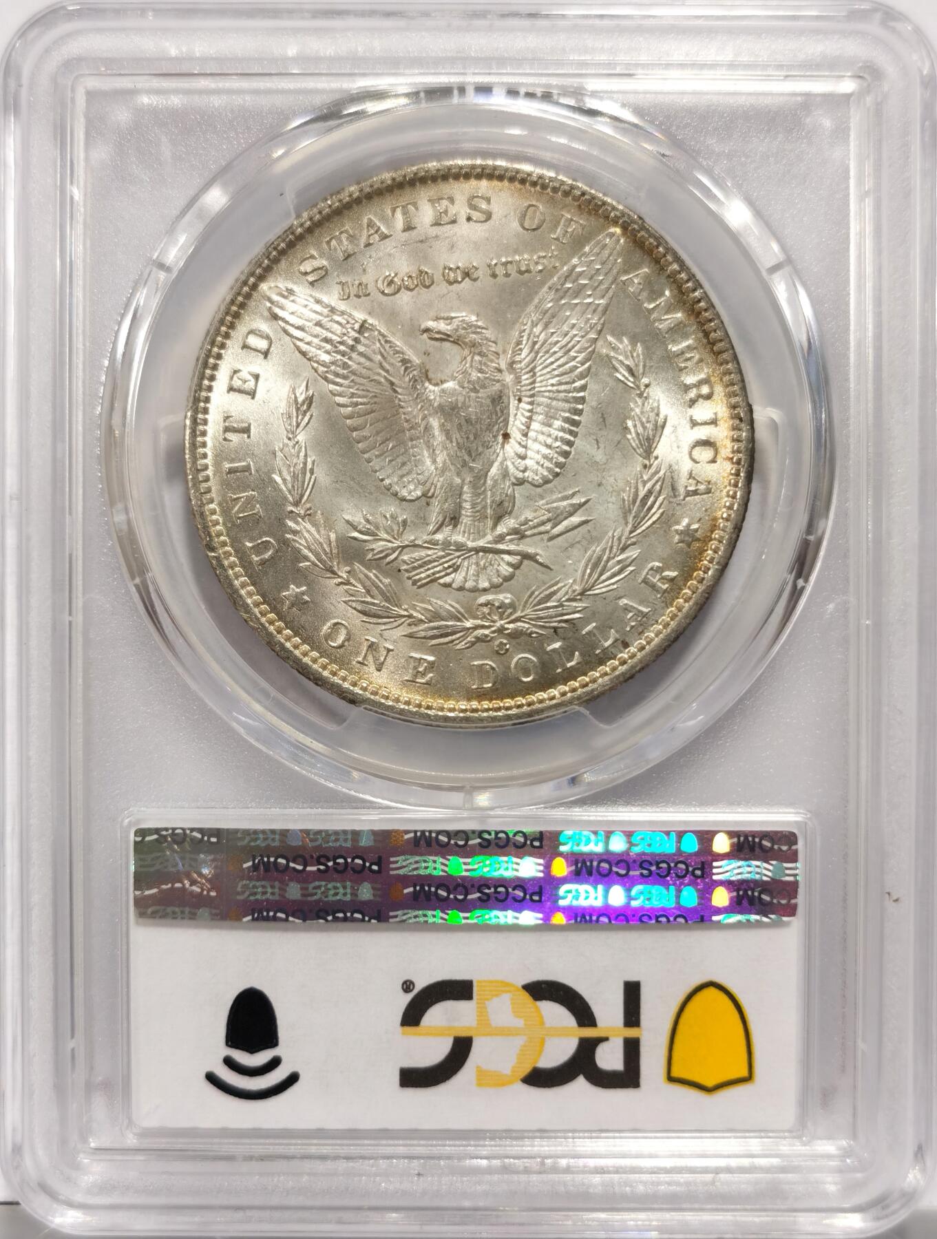 博洋堂藏家专场系列之美国钱币白金之夜专场②暨第152期（全场包邮）  PCGS MS63 美国1889 O 摩根 此年份为新奥尔良厂中弱打最严重的 但此枚铸打深俊 转光犀利 双面环彩包浆 属于同品类中的佼佼者 麦稀奇首见品种 不可多得的藏品 PCGS指导价为4779RMB