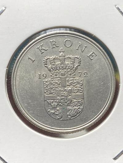 2025年第一百三十四场(总第一百六十场）外国好品纸夹散币场(免佣金) - 丹麦🇩🇰1972单年份1克朗(弗雷德里克九世逝世年，第四版，S; S版)