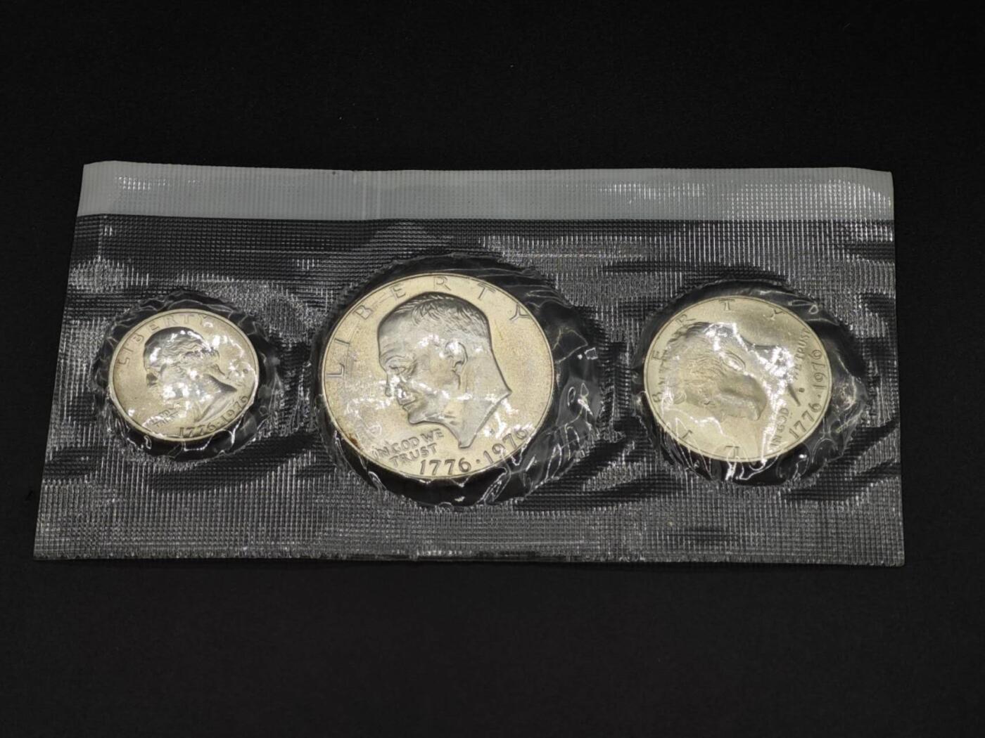 【淘币小摊】实时拍第八百二十二拍   银币套币场   满百包邮可预留二周 每周一统一发货   美国1976年建国200周年银币3枚套 总重41.8克400银 银价221