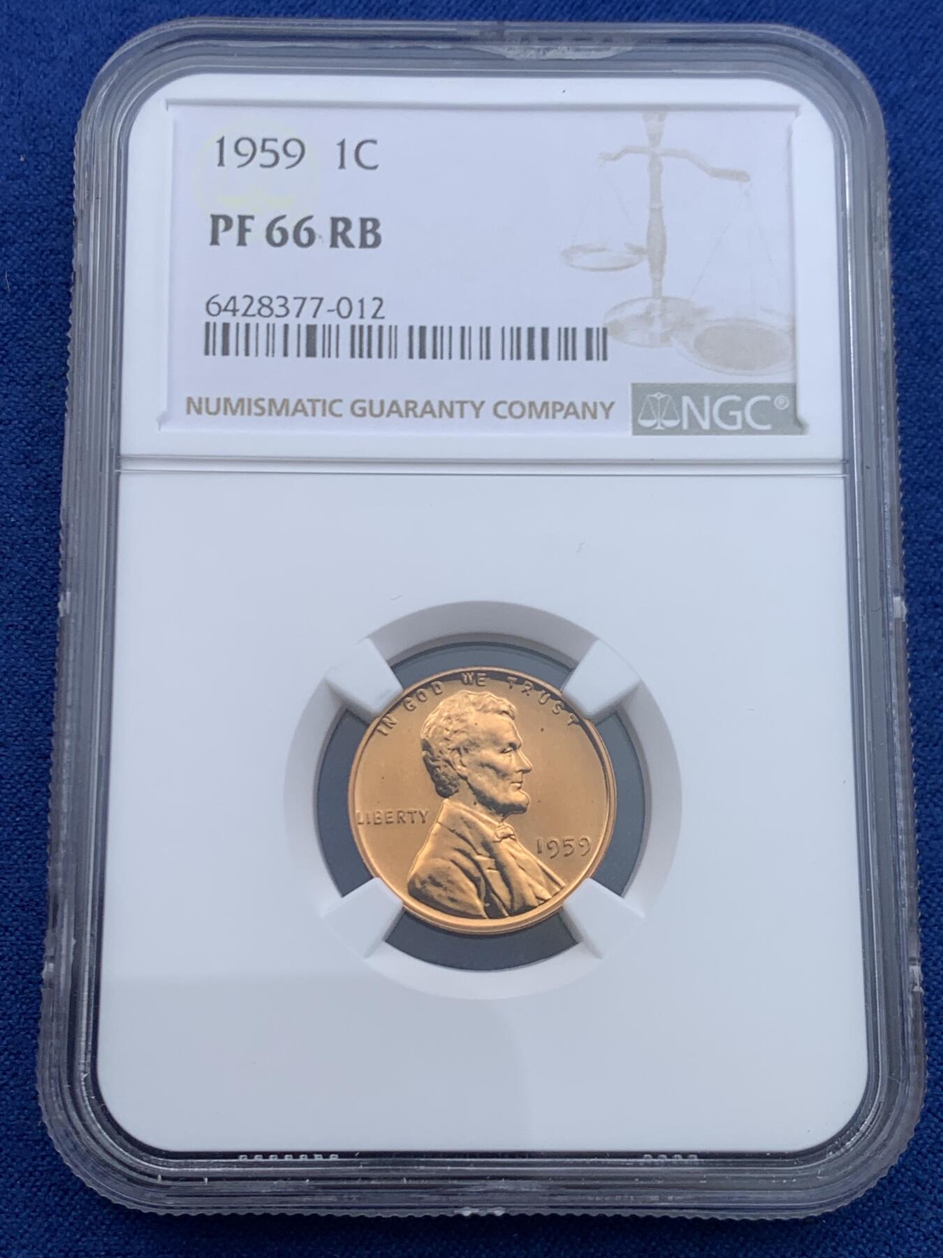 《竞宝斋》第446场 周日，周一，2场连拍 （全场包邮） NGC PF66RB 美国1959年1美分精制币，中期版别首年份，少见精制币。