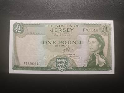 2025十二月第二期，总207期 - 泽西岛1963版1镑UNC-，戎装女王和欧吉尔山城堡，早期旧币制品种