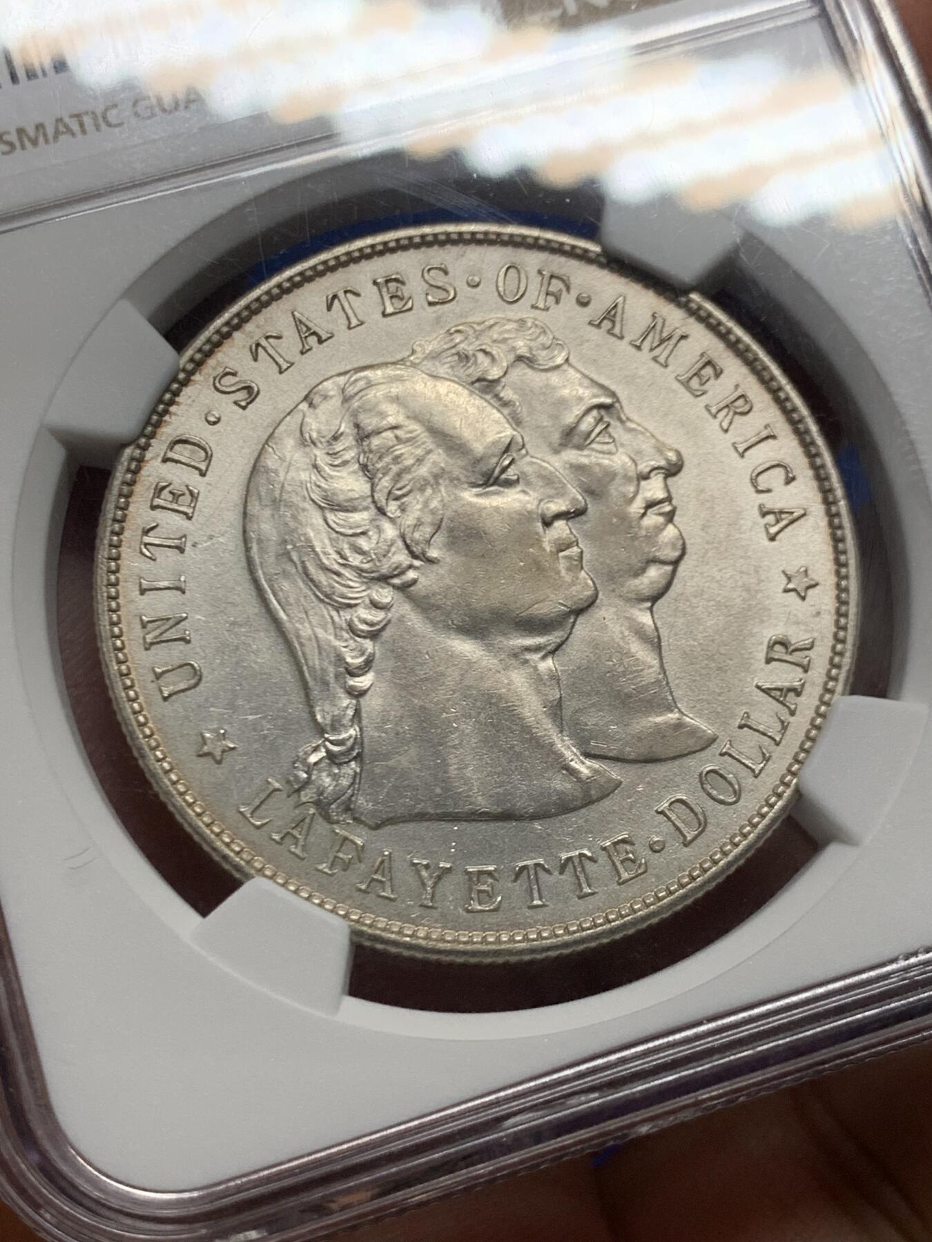 《竞宝斋》第446场 周日，周一，2场连拍 （全场包邮） NGC AUD 美国1900年拉法耶特一美元纪念银币，美国首枚纪念DOLLAR，名誉品种