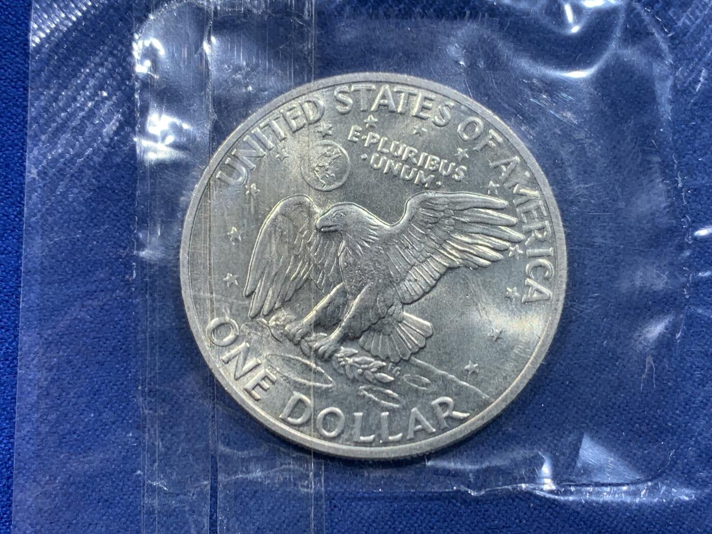 《竞宝斋》第446场 周日，周一，2场连拍 （全场包邮） 美国1971年艾森豪威尔1美元大银币 原封未拆