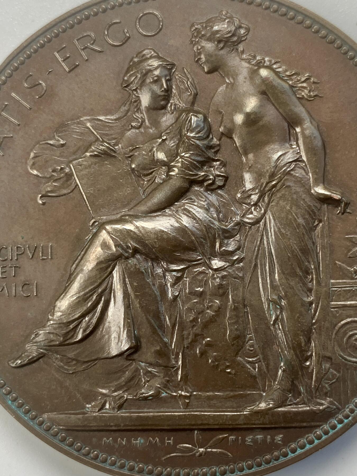 掌中浮雕-藏着的欧洲第045场 1885年历史学家奥托·希费尔德教授铜章，46.5mm，奥地利章牌艺术大师安东·沙夫（A.Scharff）设计作品，少见品种，送合适的亚克力盒子,