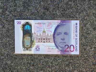 【礼羽收藏】🌏世界钱币拍卖第115期 - （AA首冠）欧洲，英国，苏格兰，苏格兰银行，2019年，20磅，塑料钞