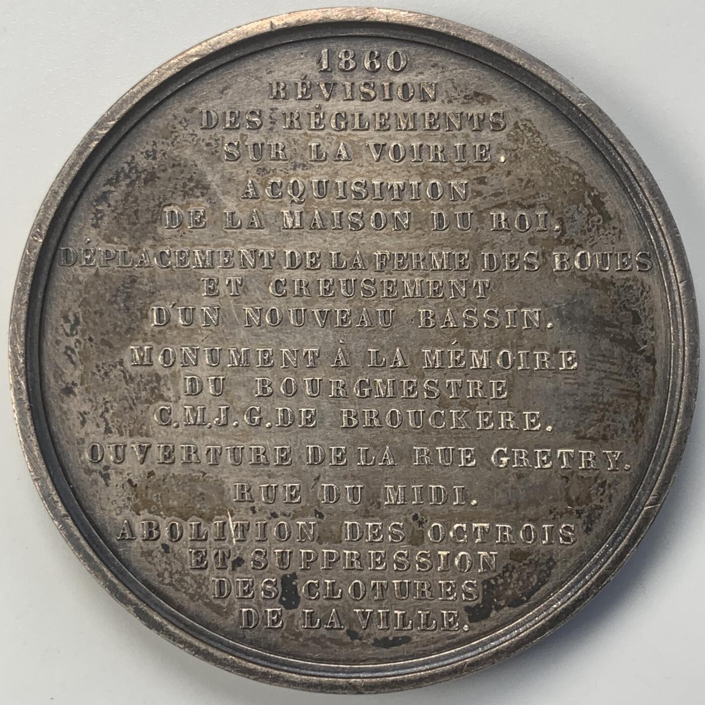 掌中浮雕-藏着的欧洲第045场 1860年比利时布鲁塞尔圣•凯瑟琳教堂镀银铜章 ，50mm，（镀银的教堂章非常少见），  雕刻家：Jacob Wiener