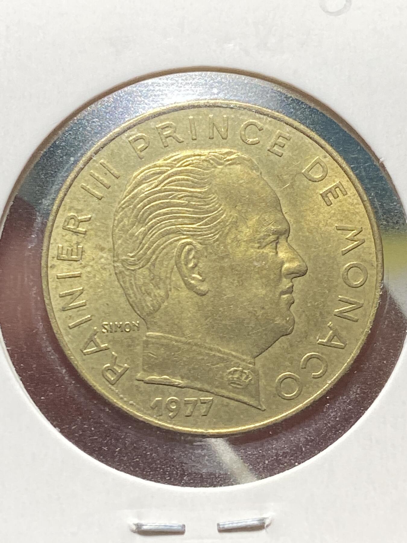 2025年第一百三十四场(总第一百六十场）外国好品纸夹散币场(免佣金) 摩纳哥🇲🇨1977年20分(兰尼埃三世亲王时期，第二套，Dolphin –海豚标)