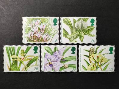 ↓君缘收藏675期☞钱币邮品↓无佣金、可寄存、满30元包邮  - 英国邮票，1993年世界兰花大会邮票5全