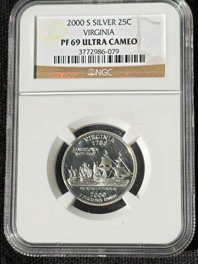 刘世昌艺术品销售中心～虎踞龙蟠*金杨在线联拍群第511期 - 美国2000年“弗吉尼亚州”精制纪念银币（NGC   PF69UC    串号：3772986-079）1枚。