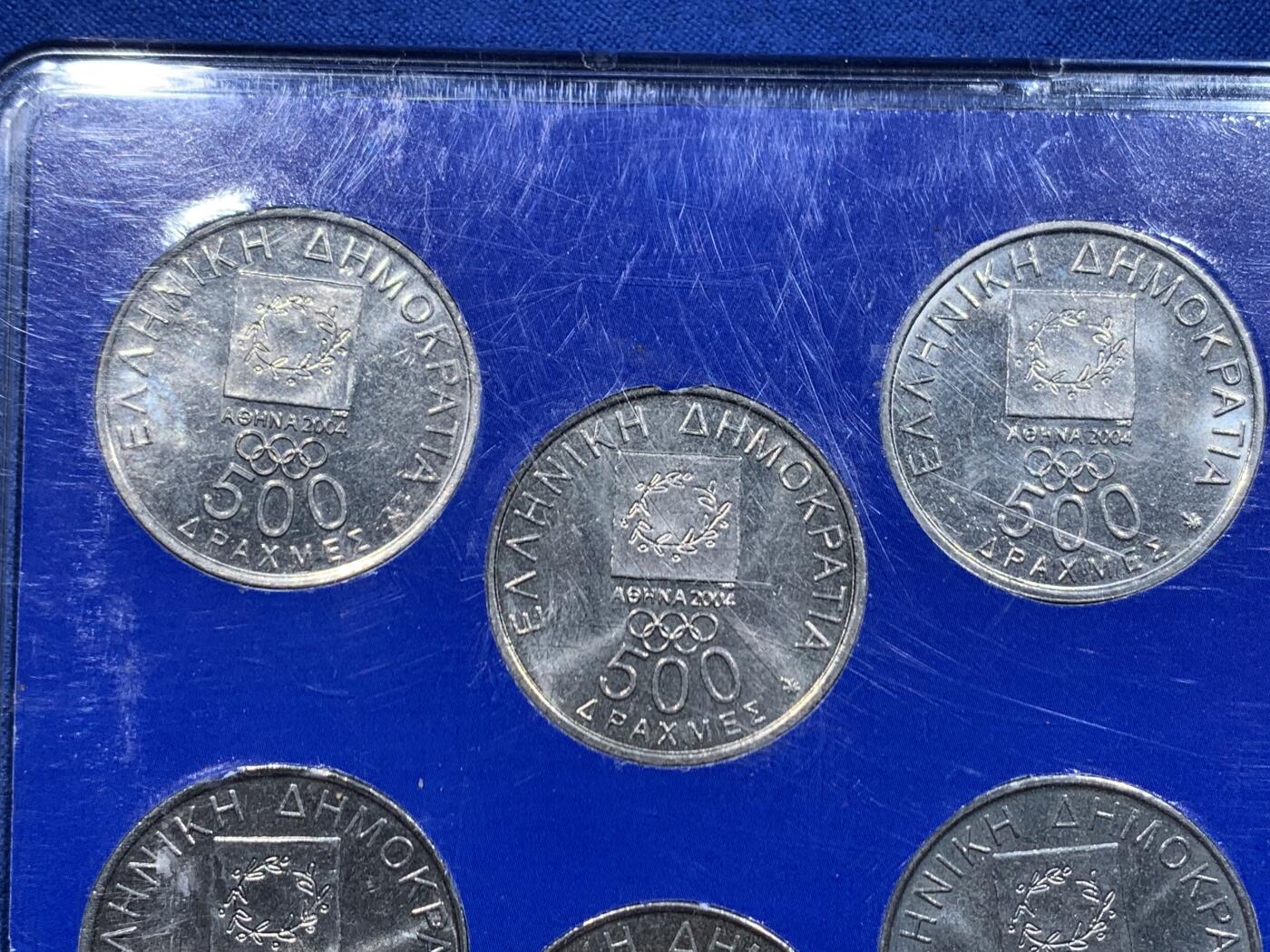 《竞宝斋》第446场 周日，周一，2场连拍 （全场包邮） 希腊 2004年雅典夏季奥运会 6枚装 500德拉克马  纪念币 非常少见的品种