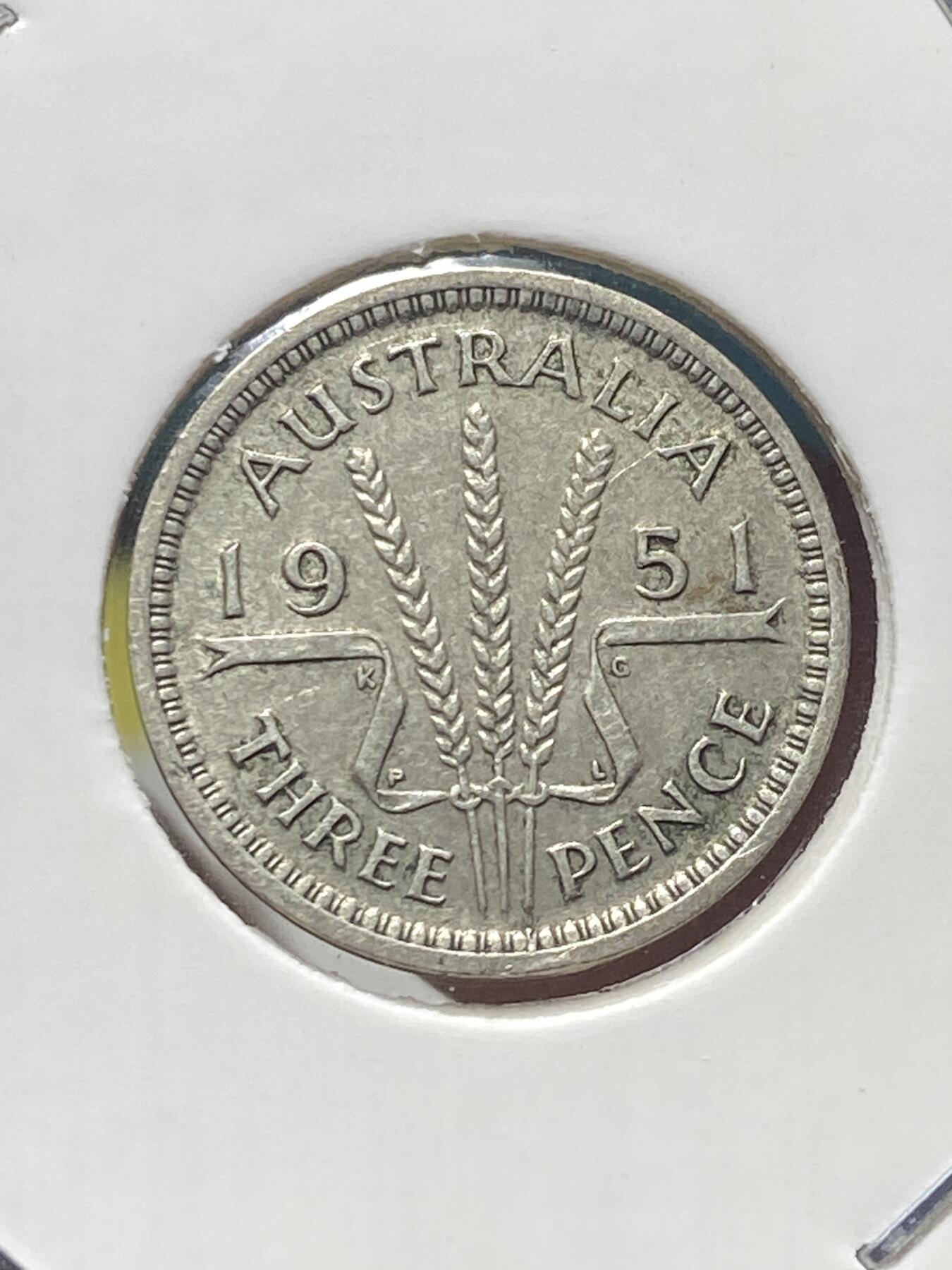 2025年第一百三十四场(总第一百六十场）外国好品纸夹散币场(免佣金) 澳大利亚🇦🇺1951年3便士银币(乔治六世第三版，PL标，伦敦造)