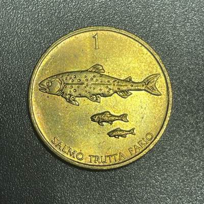 回流1215 - 斯洛文尼亚1999年1托拉尔铜币 褐鳟鱼及幼鱼
