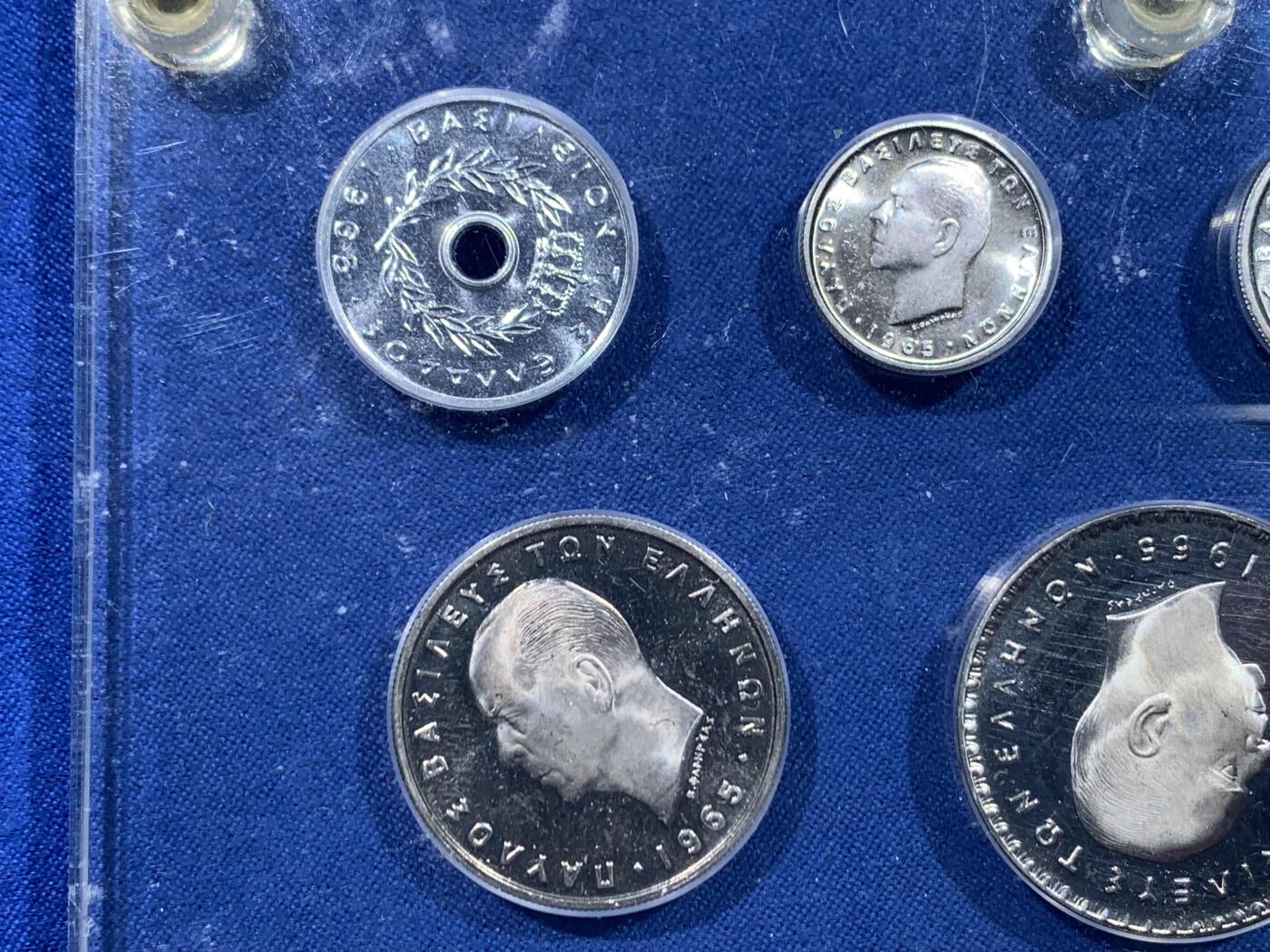 《竞宝斋》第446场 周日，周一，2场连拍 （全场包邮） 希腊 1965年 7枚装 精制币 非常难得的品种 状态也好