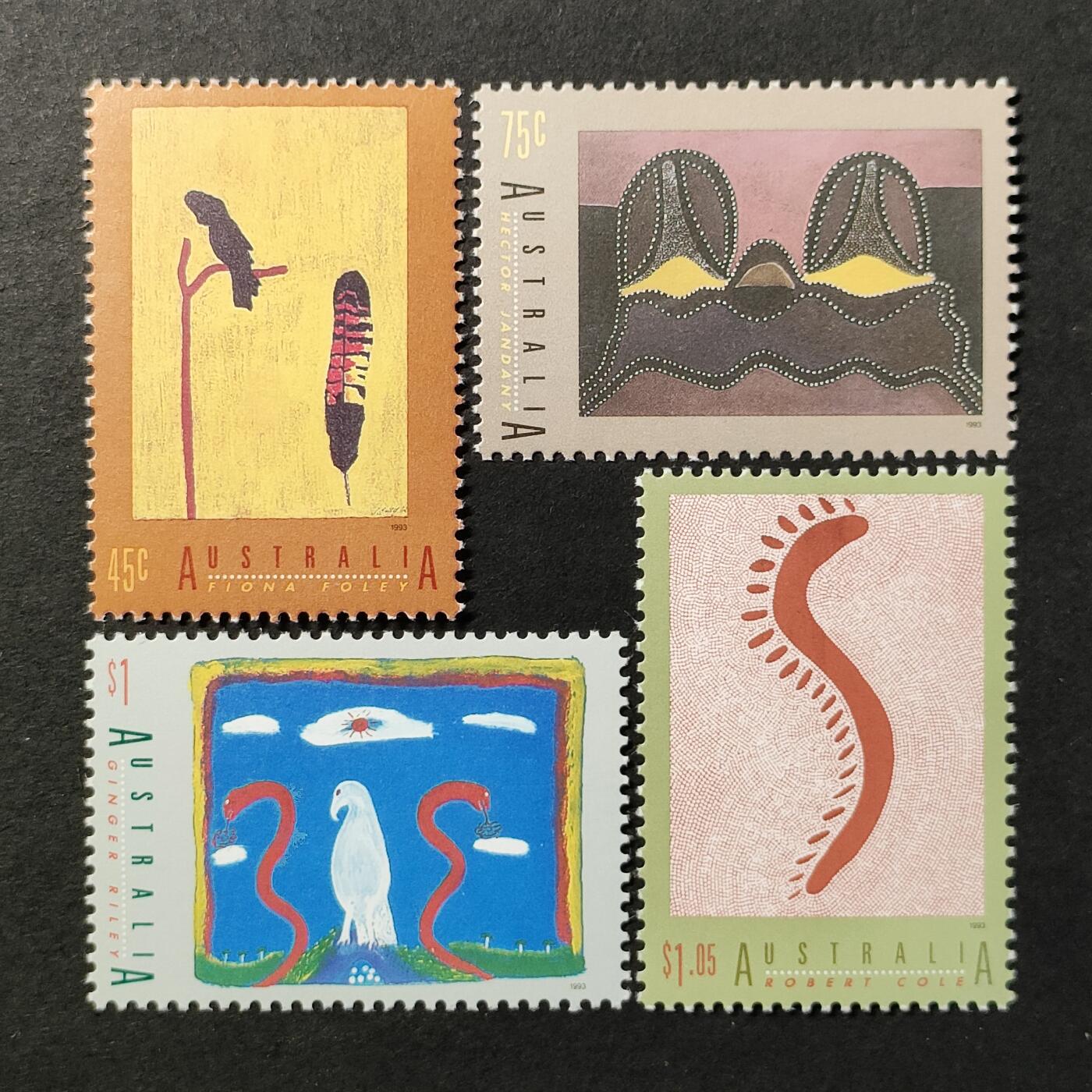 ↓君缘收藏675期☞钱币邮品↓无佣金、可寄存、满30元包邮  澳大利亚邮票，1993年国际原住民年绘画邮票4全