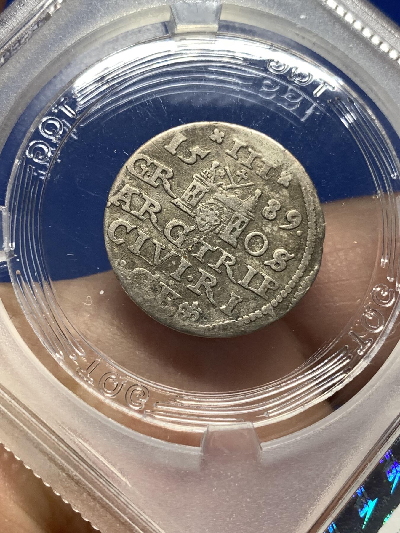 《竞宝斋》第446场 周日，周一，2场连拍 （全场包邮） TQG VF30 波兰立陶宛联邦 1589年 3格罗申 银币 西吉斯蒙德三世在位时期发行 打制良好 细节尚可 少见品种