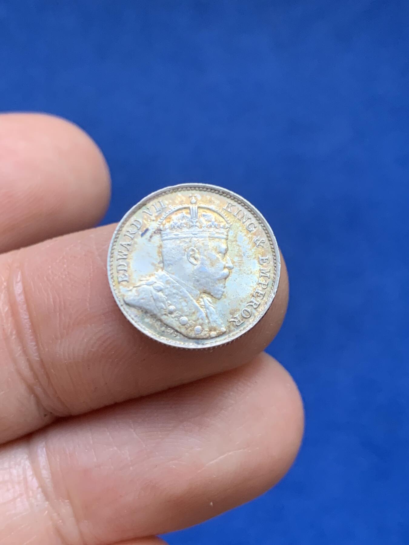 《竞宝斋》第446场 周日，周一，2场连拍 （全场包邮） 香港1903年爱德华七世五仙银币 原光带彩