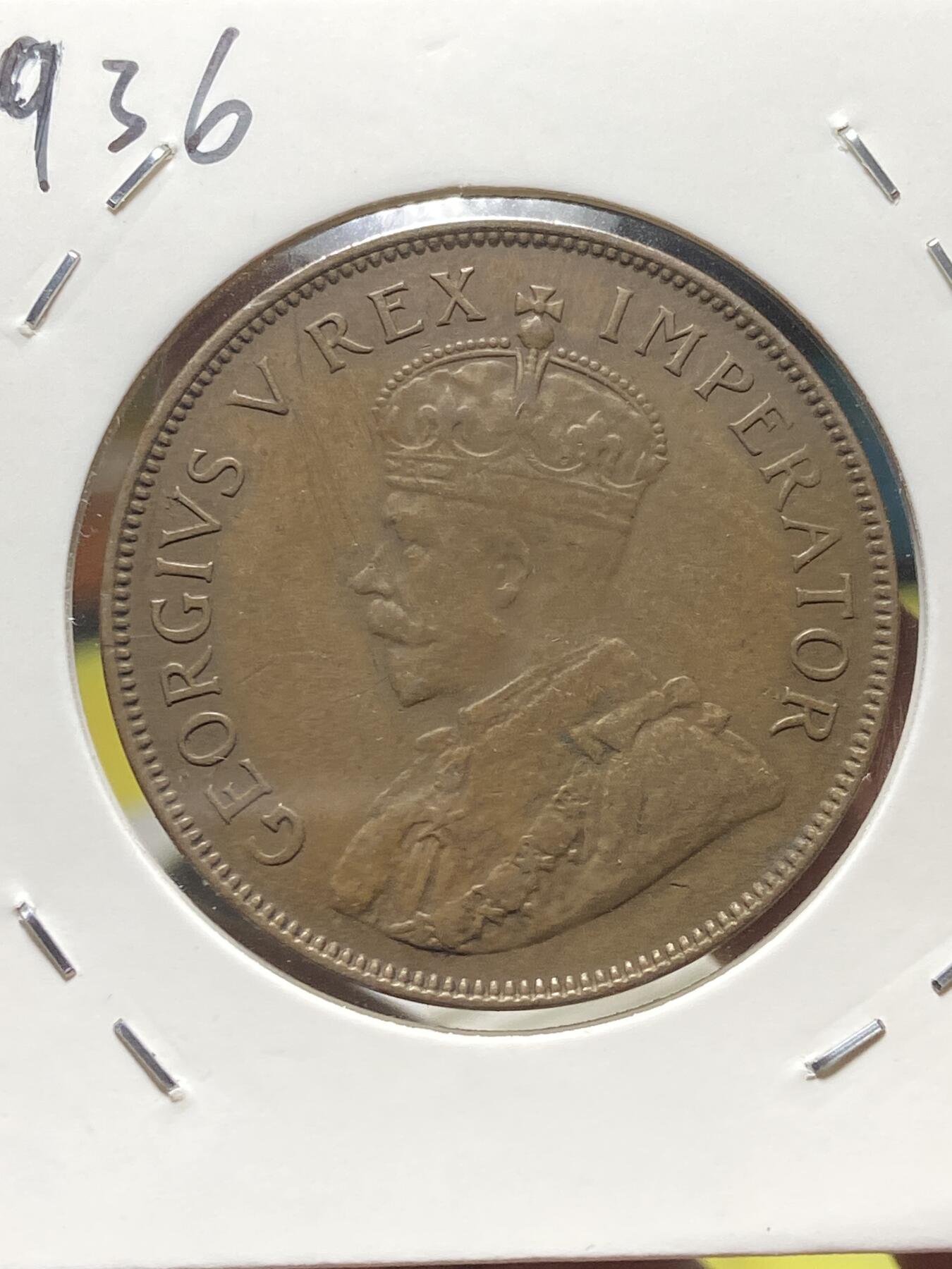 2025年第一百三十四场(总第一百六十场）外国好品纸夹散币场(免佣金) 少见好品–英属南非1936年1便士(乔治五世逝世年，第三版关门年)