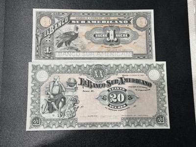 《外钞收藏家》第五百九十二期（精选场）（本平台长期征集拍品、欢迎藏友们联系合作） - 南美银行1和20面额 2张一起 UNC-