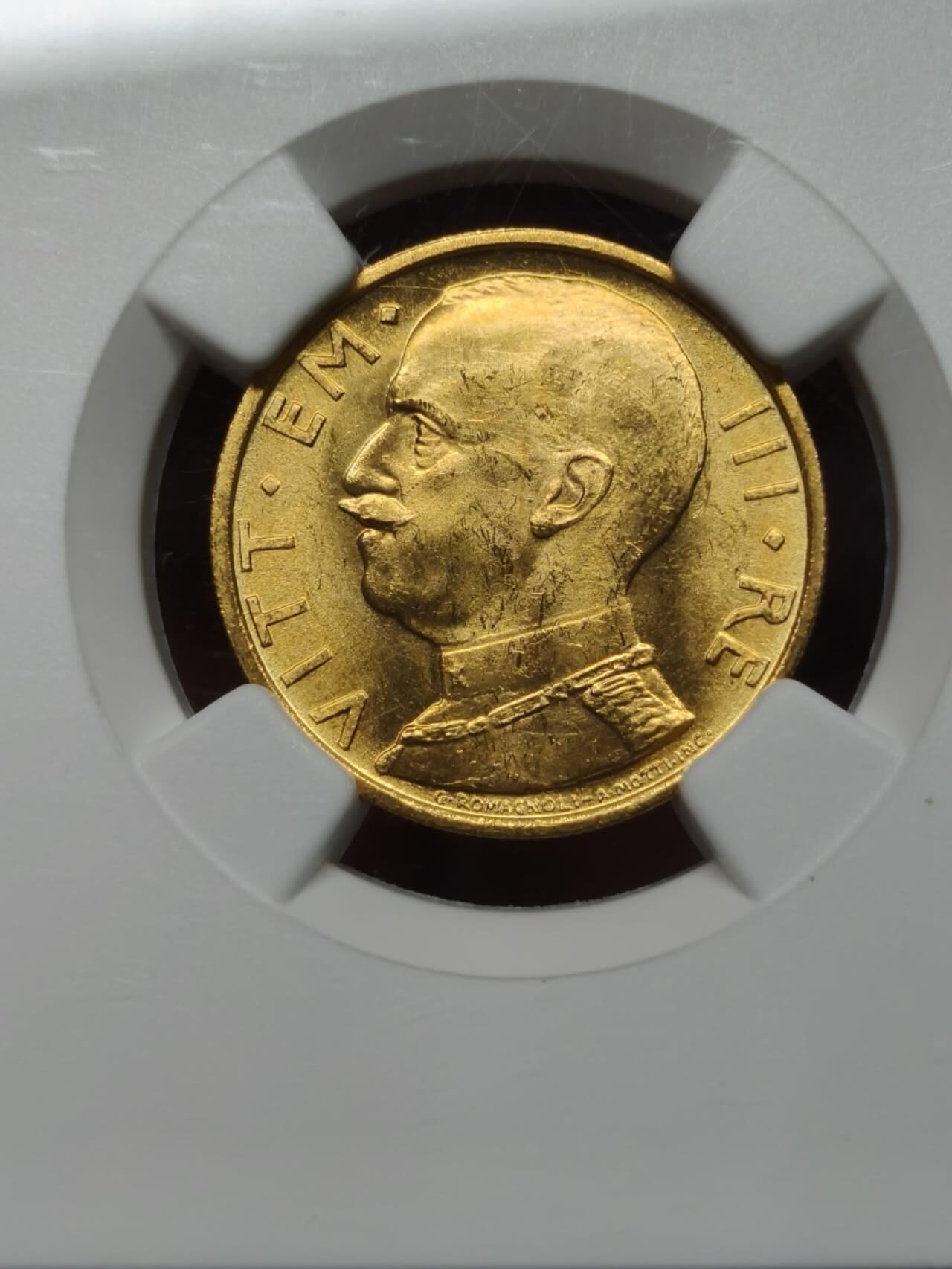 NGC评级MS63意大利国王埃马努埃莱三世50里拉金币