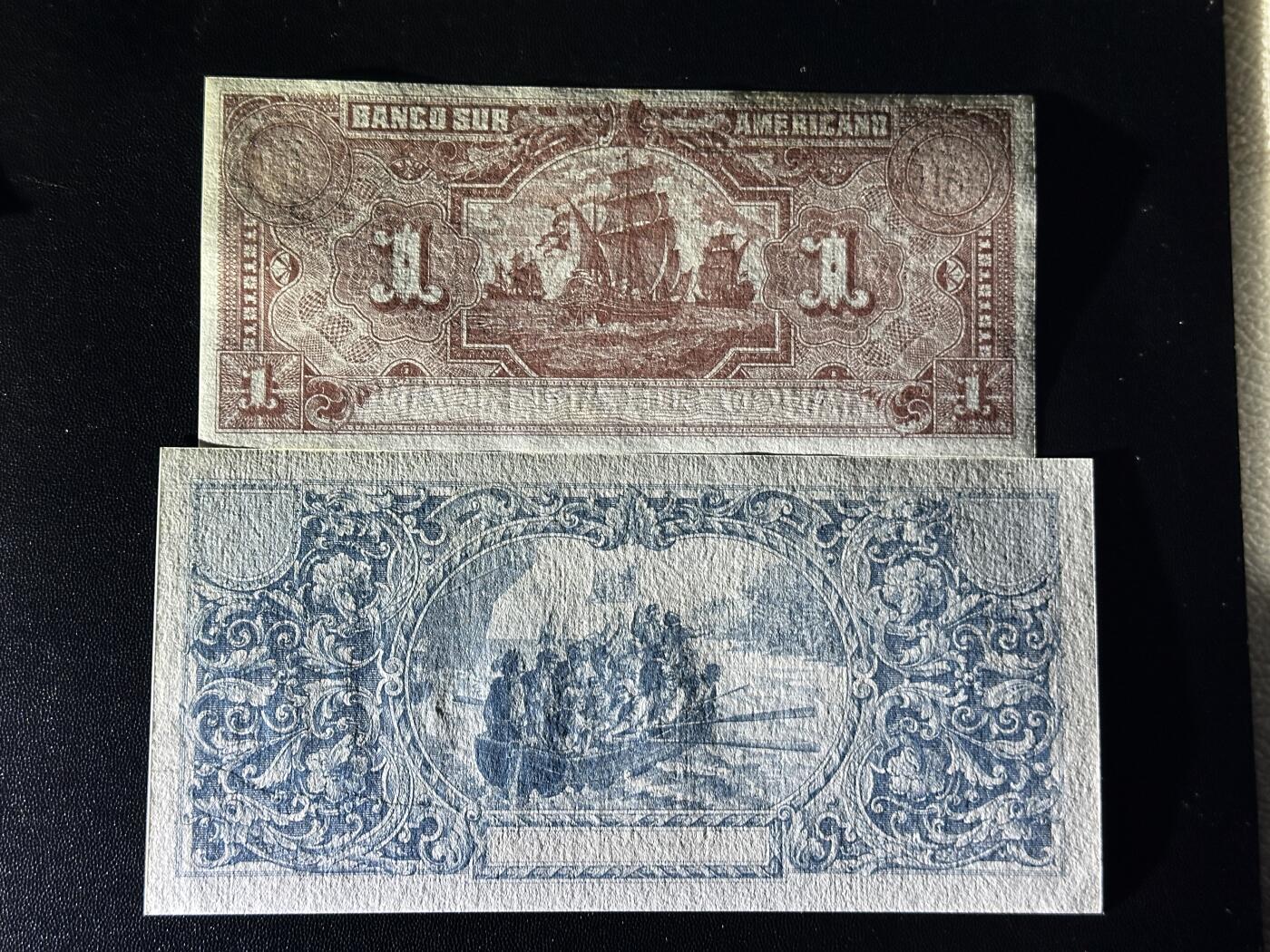 《外钞收藏家》第五百九十二期（精选场）（本平台长期征集拍品、欢迎藏友们联系合作） 南美银行1和20面额 2张一起 UNC-