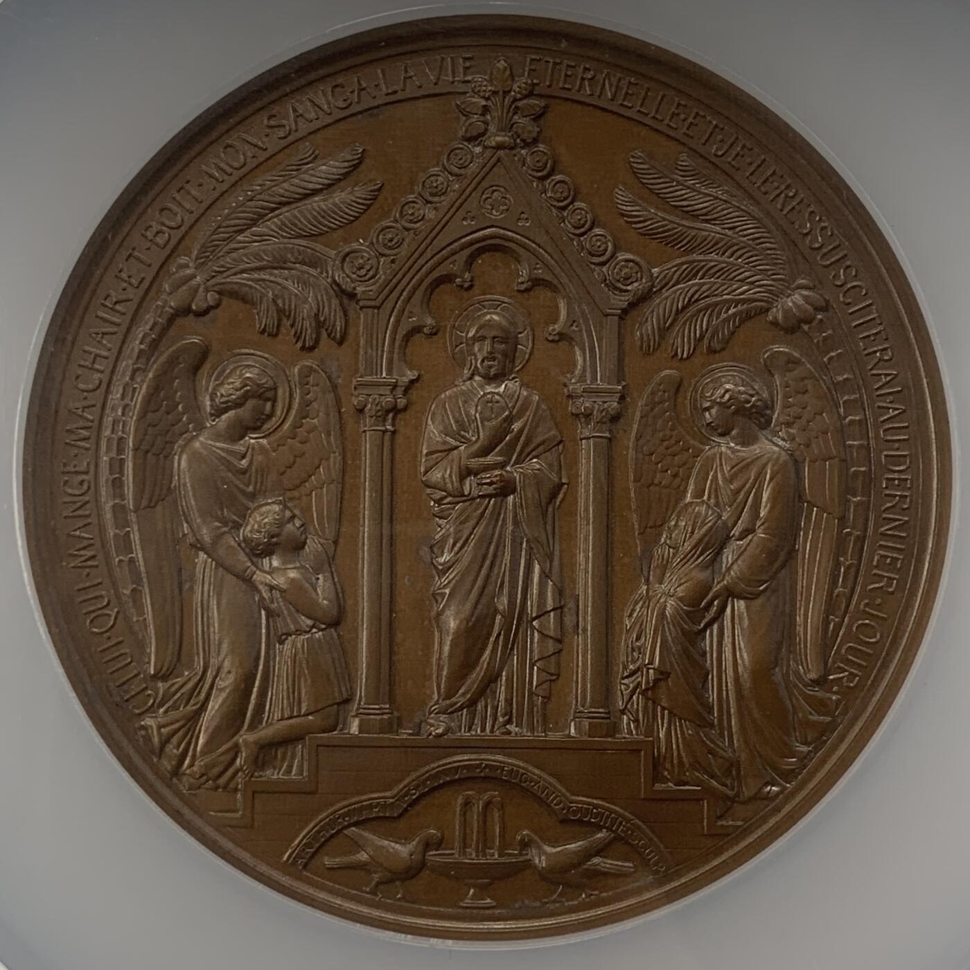 掌中浮雕-藏着的欧洲第045场 NGC-MS65 ：1864年法国宗教纪念青铜章，69mm