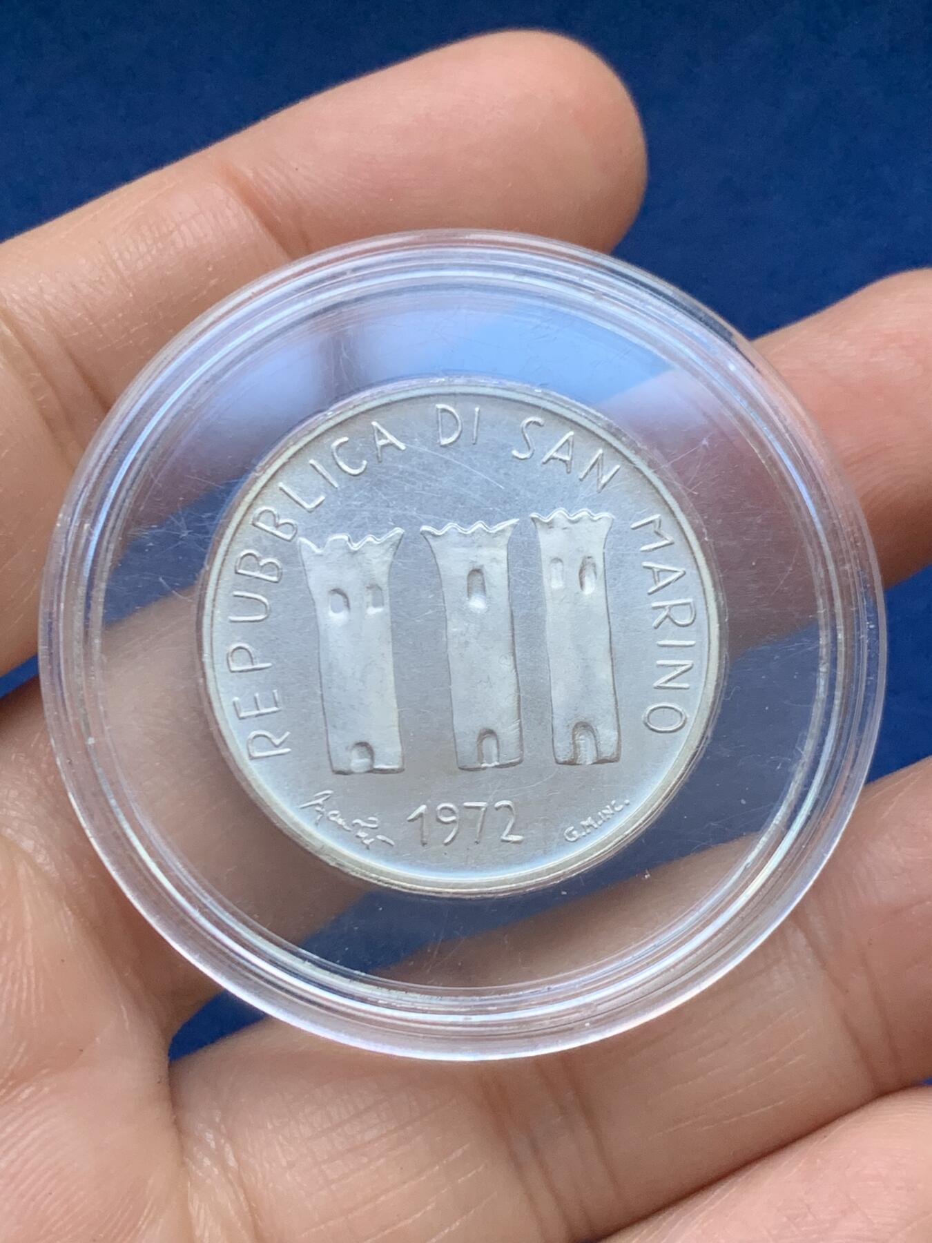 《竞宝斋》第446场 周日，周一，2场连拍 （全场包邮） 圣马力诺1972年500里拉银币 835银 11克