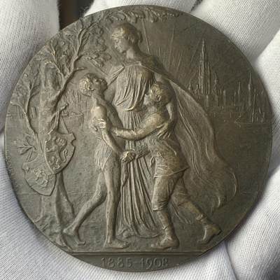 掌中浮雕-藏着的欧洲第045场 - 1908年比属刚果签订成立纪念铜章，70mm