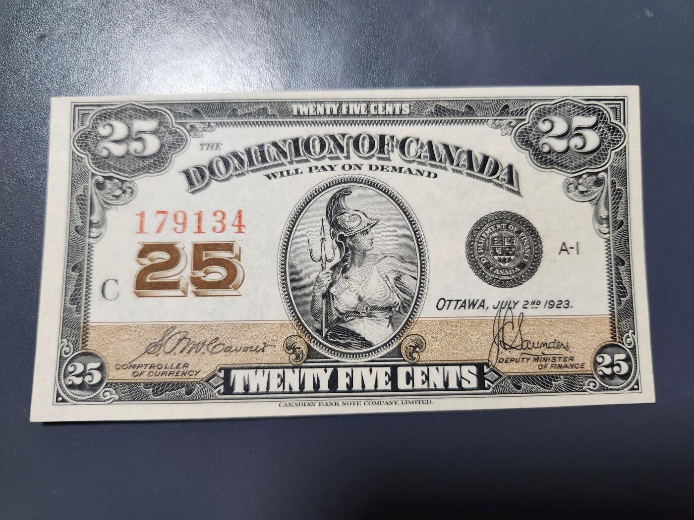 12月10号晚上8点 外国纸币自动截拍第71场 加拿大25分 1923年第三版 极美品近新