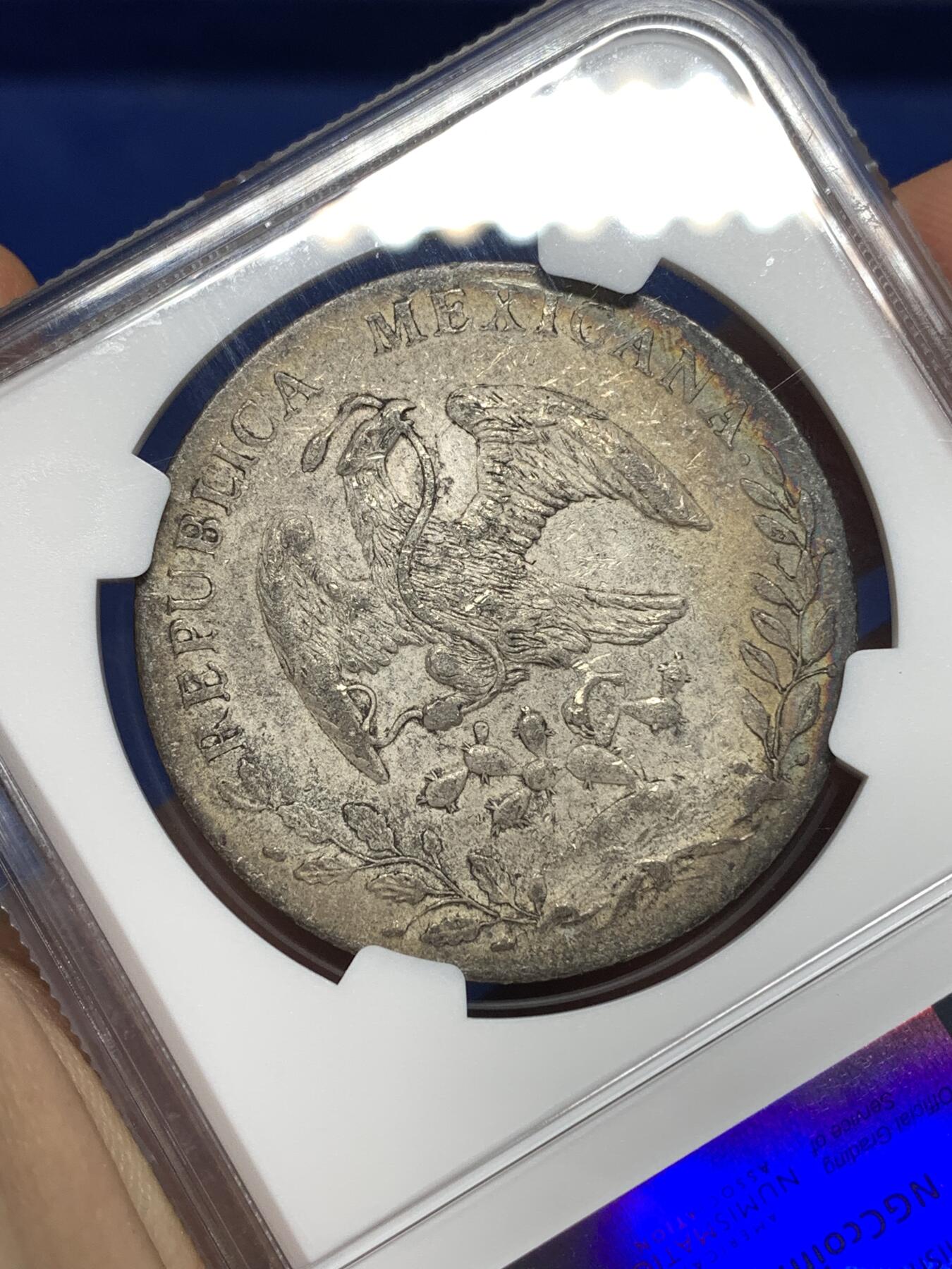 《竞宝斋》第446场 周日，周一，2场连拍 （全场包邮） NGC XF45 墨西哥 1892年 8瑞尔 花边鹰洋银币 老弄堂酱彩包浆 味道很好