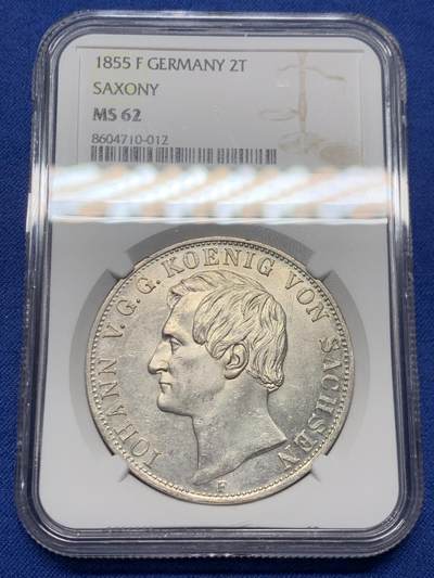 《竞宝斋》第446场 周日，周一，2场连拍 （全场包邮） - 季军分 NGC MS62 德国 1855年 萨克森王国 约翰一世 2泰勒37克的大银币 仅发行两年 值得入手 手感十足